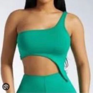 NWT - Naked Wardrobe Smooth Side Asymmetrical Crop Top‎ - Kelly Green